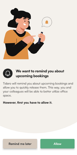 Tidaro mobile app allow notifications request