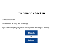 Check-in reminder email from Tidaro