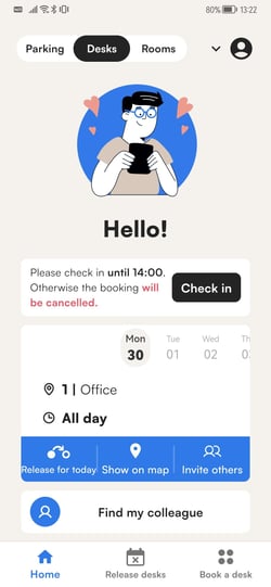 Mobile app message: check in within the given time or your booking will be cancelled