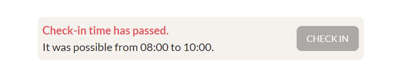Tidaro message saying the check-in time has passed