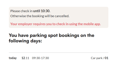 Web app banner asking you to check in by scanning a QR code in the mobile app
