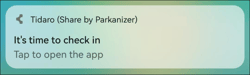 Tidaro check-in push notification