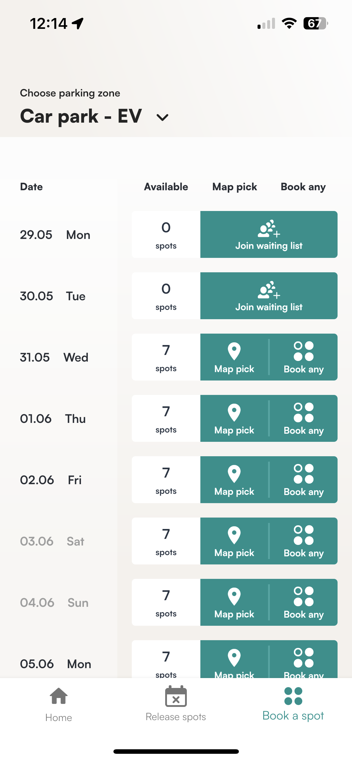 Join waiting list option in the Tidaro mobile app