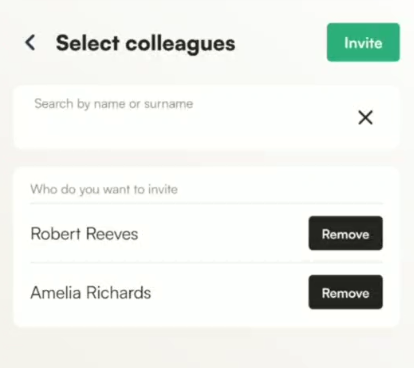 Tidaro mobile app colleague bulk invite feature