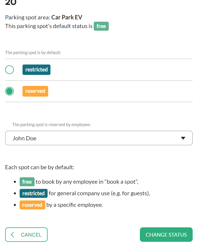 Change status confirmation button