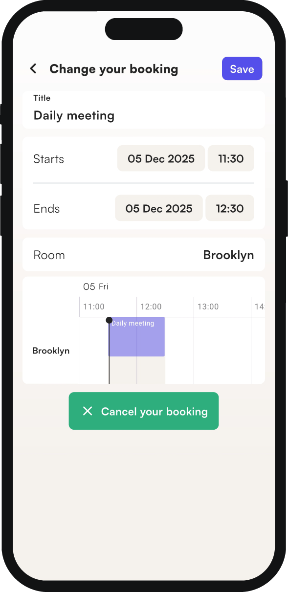 Canceling room booking in the Tidaro mobile app