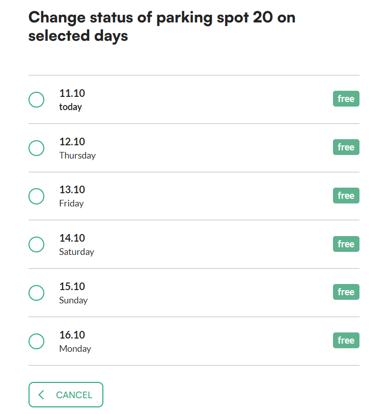Choosing the dates for the status change