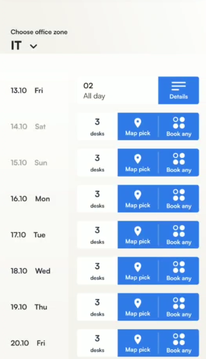 Tidaro mobile app desk booking details