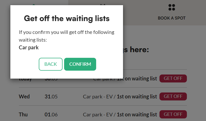 Get off the waiting list button in the Tidaro web app