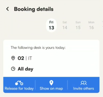 Tidaro mobile app booking details panel with invite colleagues feature