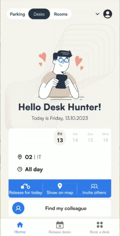 Tidaro mobile app home screen with inviting colleagues feature
