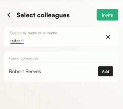 Tidaro mobile app inviting colleague feature