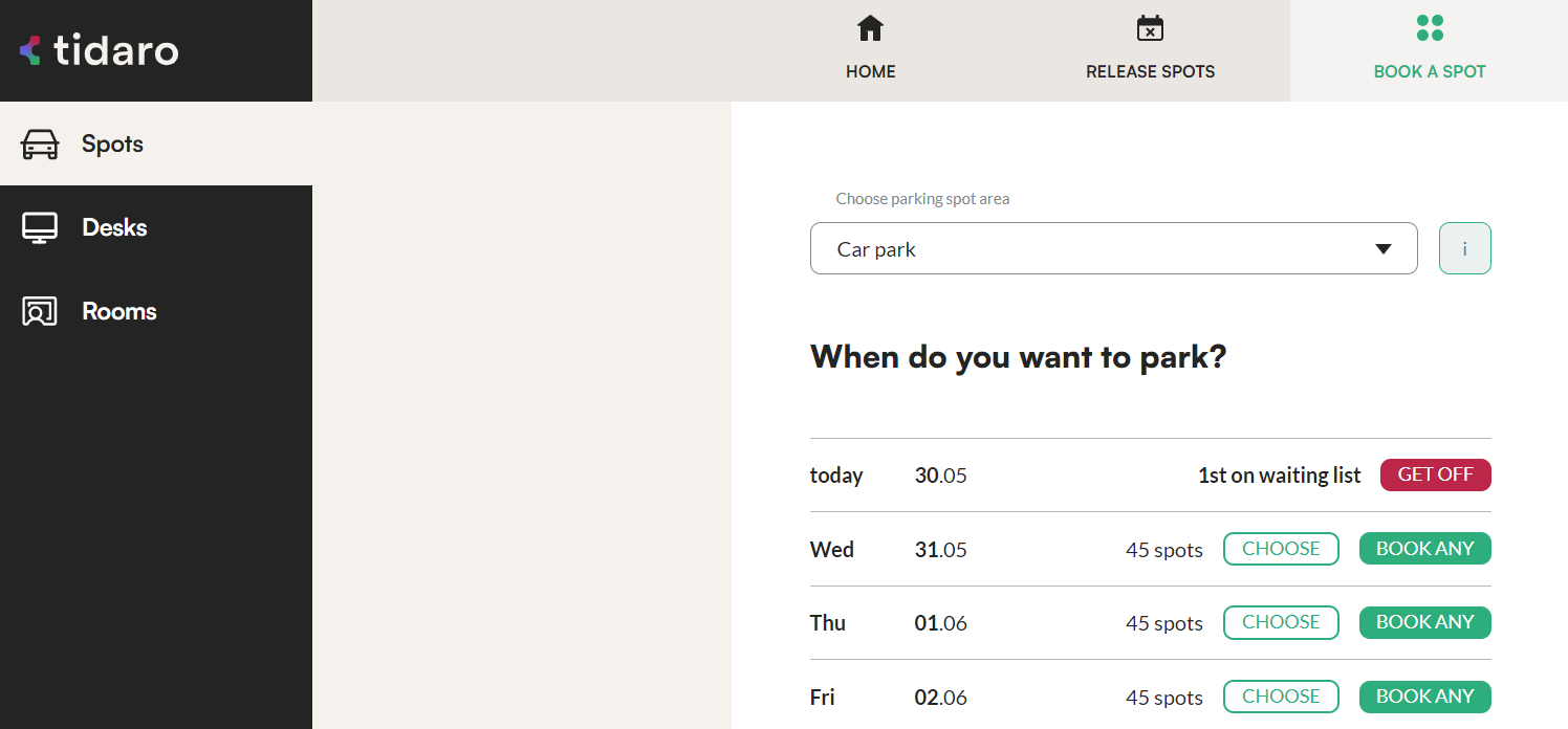 Join the waiting list button in the Tidaro web app