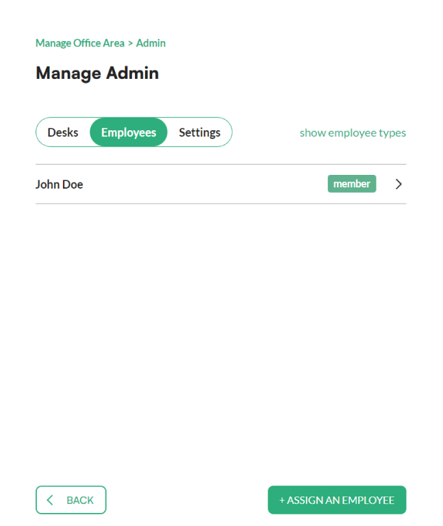List of office zones in the Manage Office Area section
