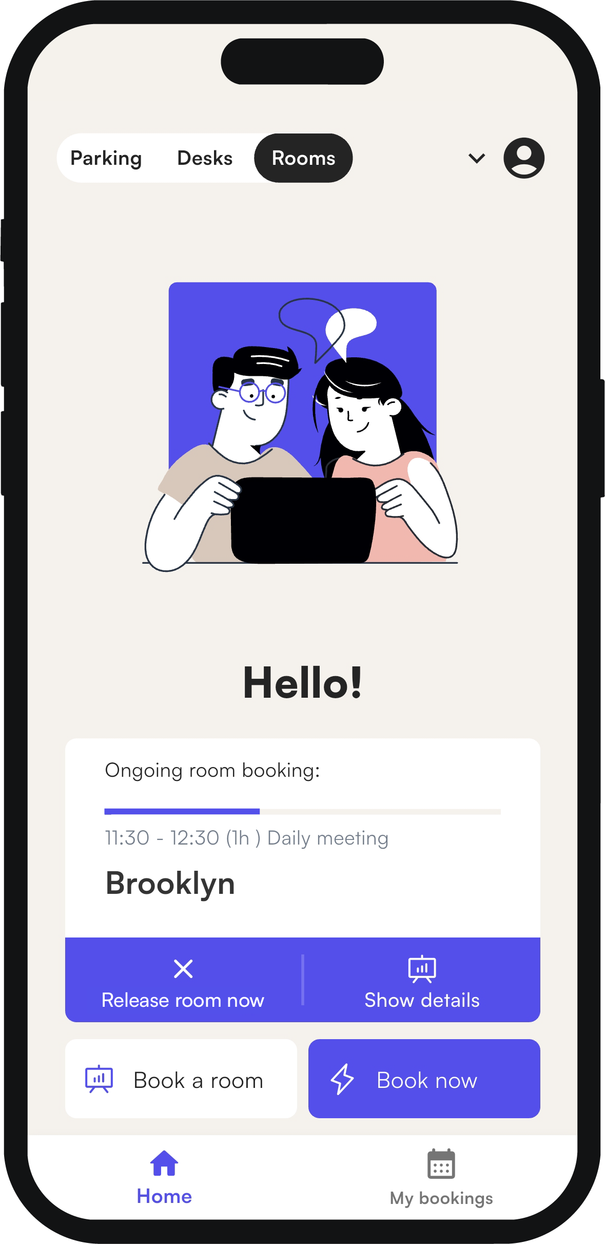 Release booked room before scheduled time in the Tidaro mobile app