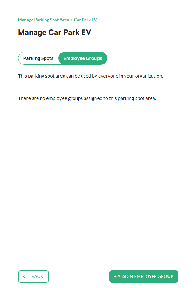Assigning an employee group to a parking area
