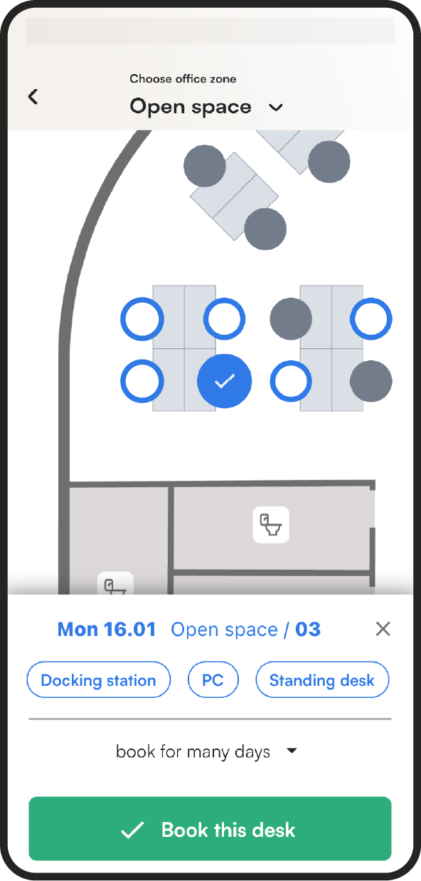 Tidaro mobile app desk booking interactive map