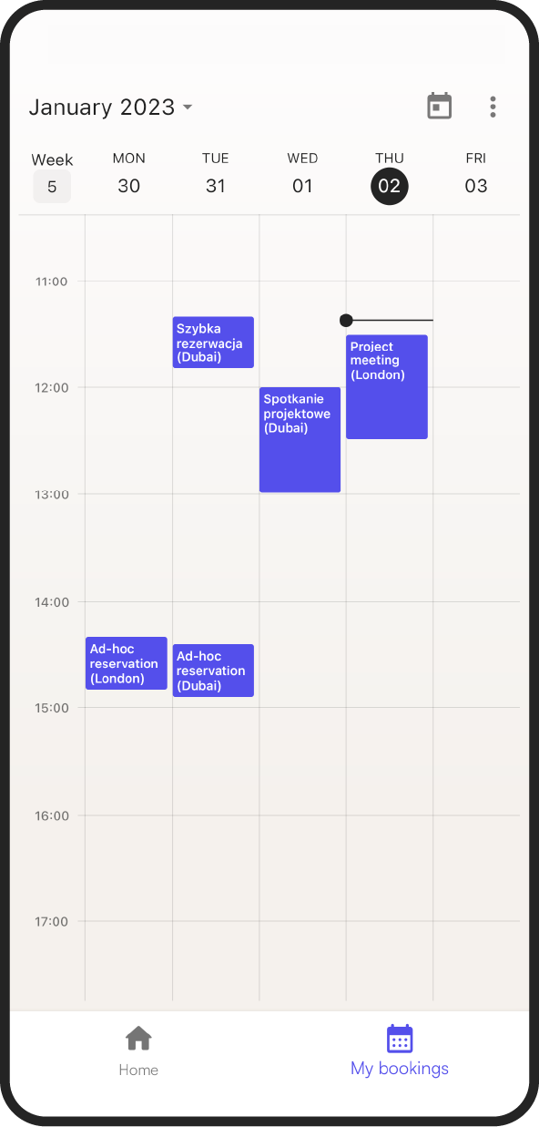 Tidaro mobile app room booking calendar