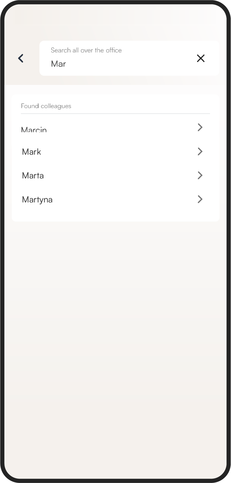 Tidaro mobile app searching for colleagues feature