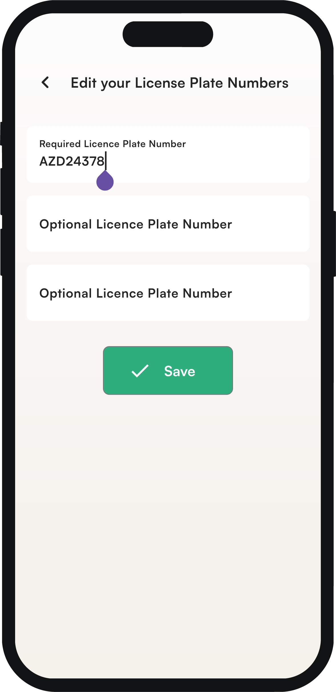 Providing license plate numbers in the Tidaro mobile app