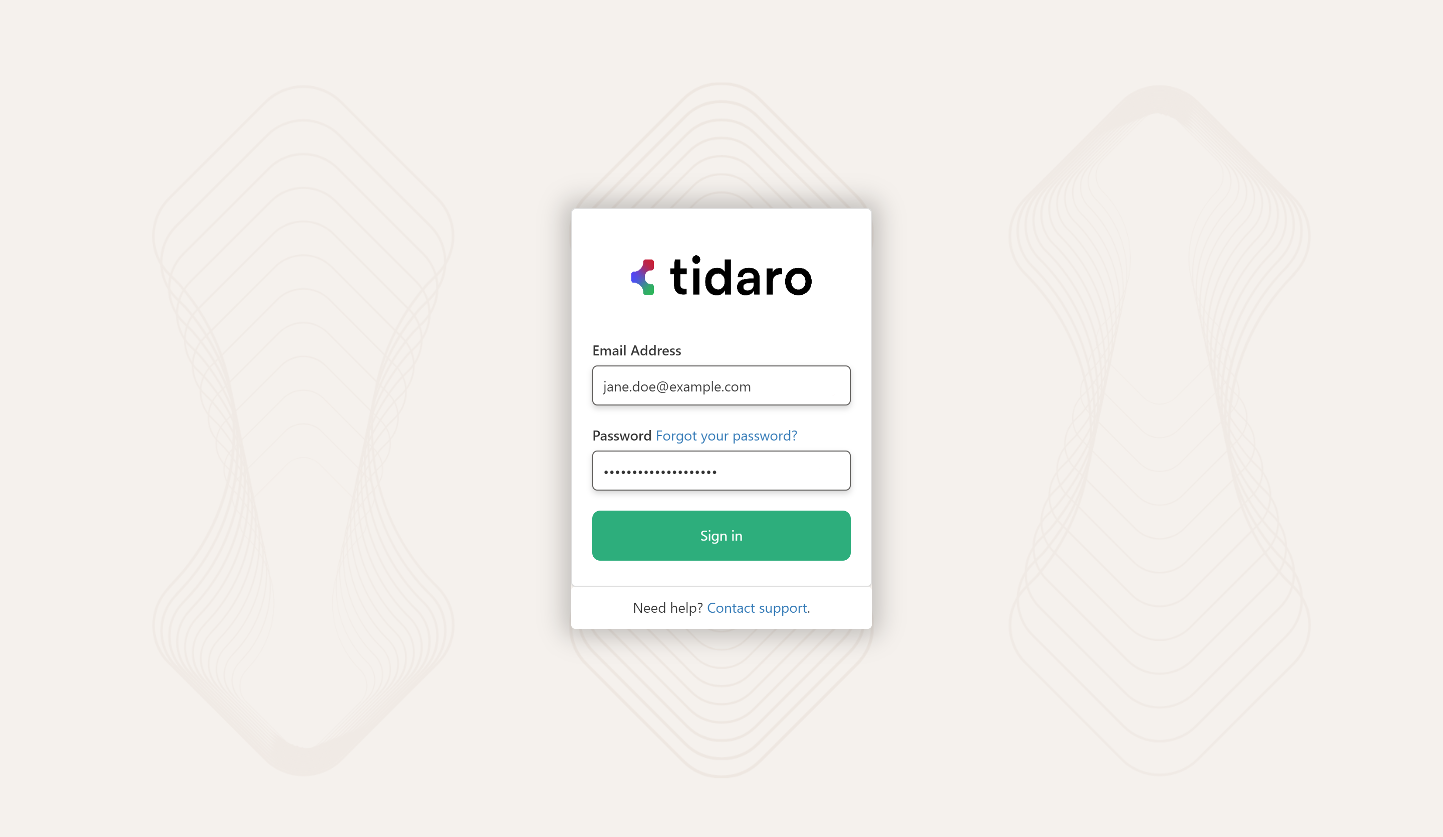 Tidaro sign-in form