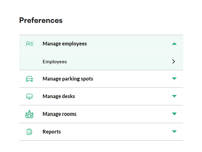 Employee list in the manage employees section, with the search bar above it