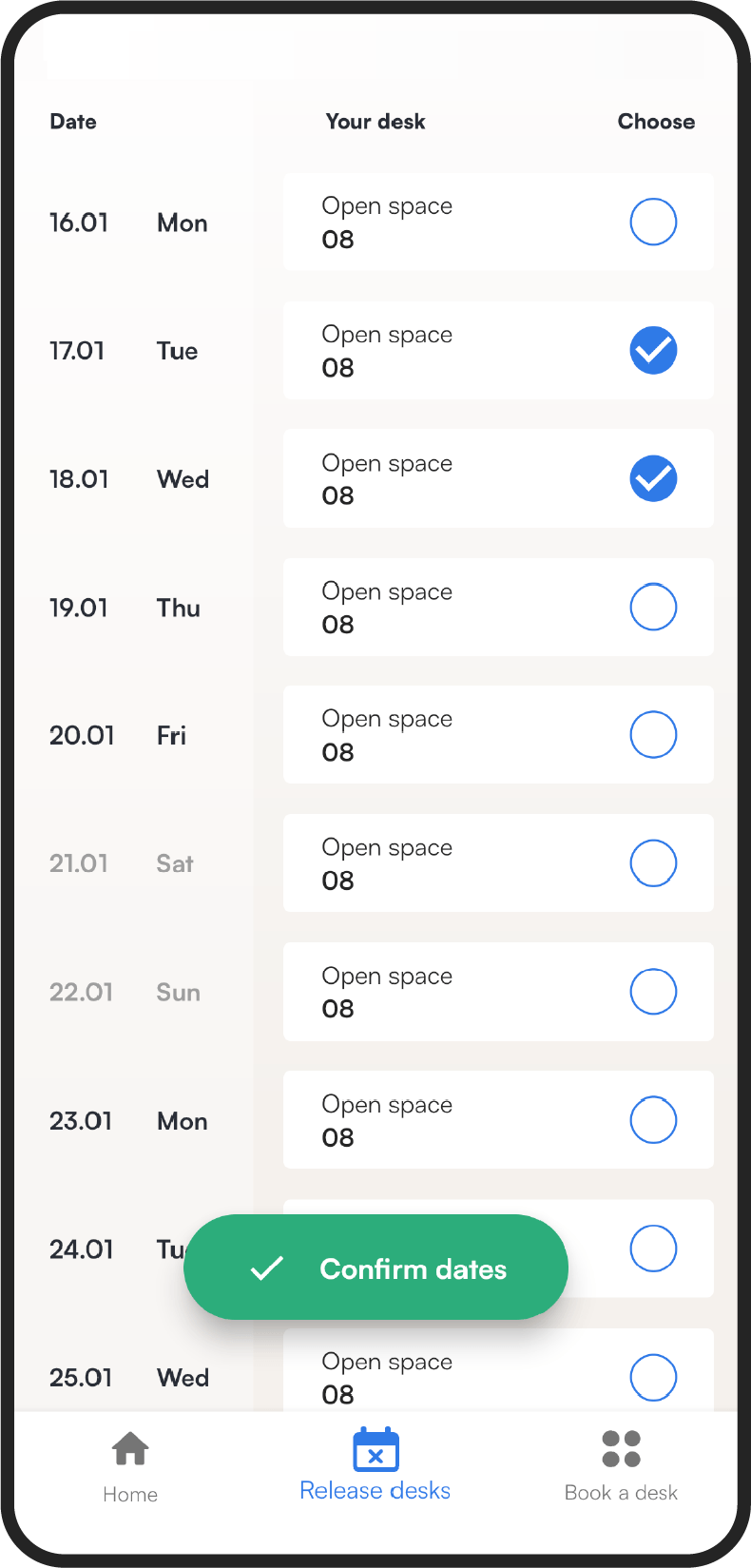 Tidaro mobile app desk releasing dashboard