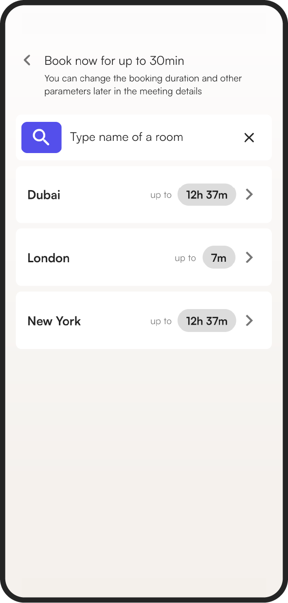 Tidaro mobile app quick room booking feature