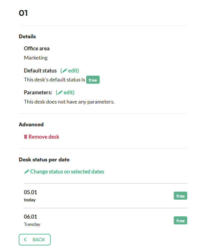 Changing the desk status in the Tidaro web app